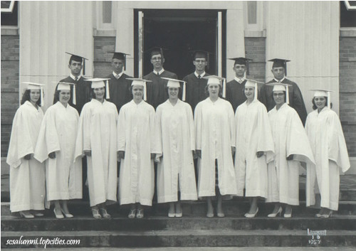 Class of 1957, gowns and hats for everyone!  Courtesy of Sue Caward
